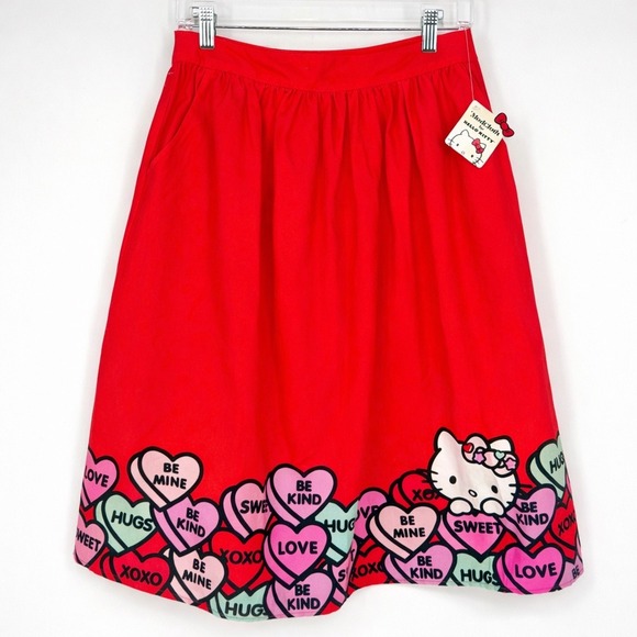 Modcloth Dresses & Skirts - NWT ModCloth X Hello Kitty Skirt Sz 8 Red Pink Candy Hearts Valentine's Day